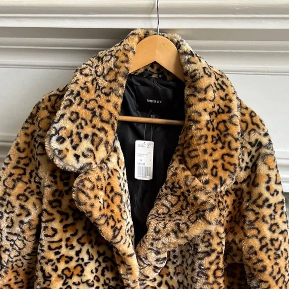 π NWT Leopard FOREVER 21 Gorgeous SOFT Fluffy FAUX FUR Baddie COAT Jacket 3X - Picture 3 of 16